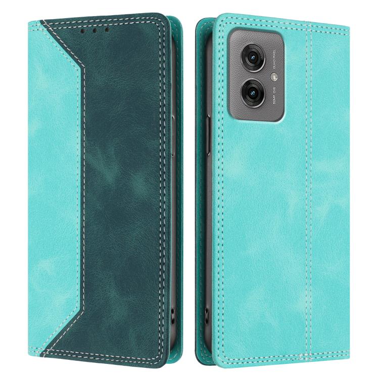 For Motorola Moto G55 Skin Feel Two-tone RFID Blocking Vegan Leather Phone Case