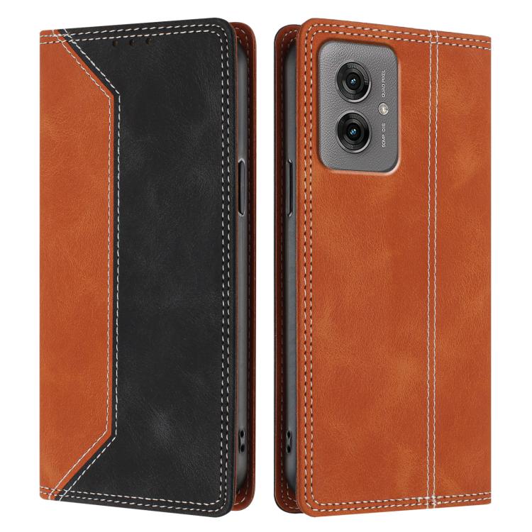 For Motorola Moto G55 Skin Feel Two-tone RFID Blocking Vegan Leather Phone Case