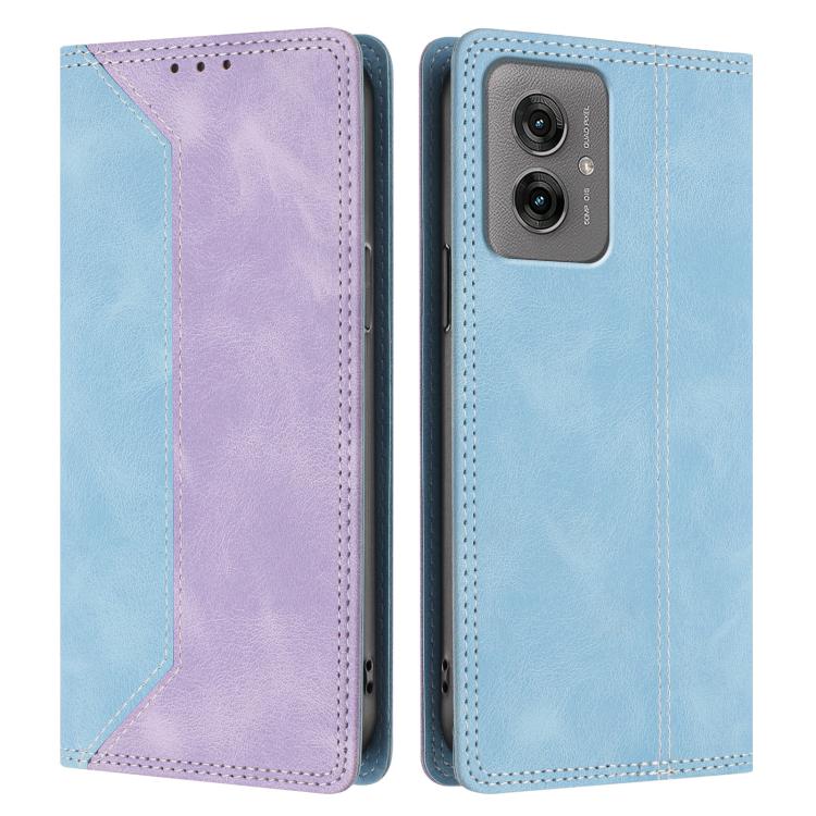 For Motorola Moto G55 Skin Feel Two-tone RFID Blocking Vegan Leather Phone Case