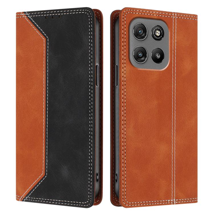 For Motorola Moto G67 Power 5G Skin Feel Two-tone RFID Blocking Vegan Leather Phone Case