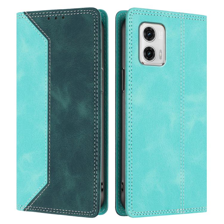 For Motorola Moto G73 Skin Feel Two-tone RFID Blocking Vegan Leather Phone Case