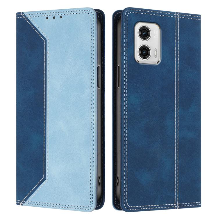 For Motorola Moto G73 Skin Feel Two-tone RFID Blocking Vegan Leather Phone Case