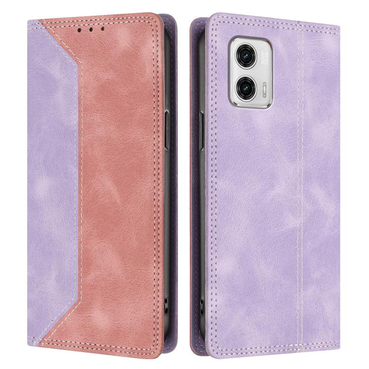 For Motorola Moto G73 Skin Feel Two-tone RFID Blocking Vegan Leather Phone Case
