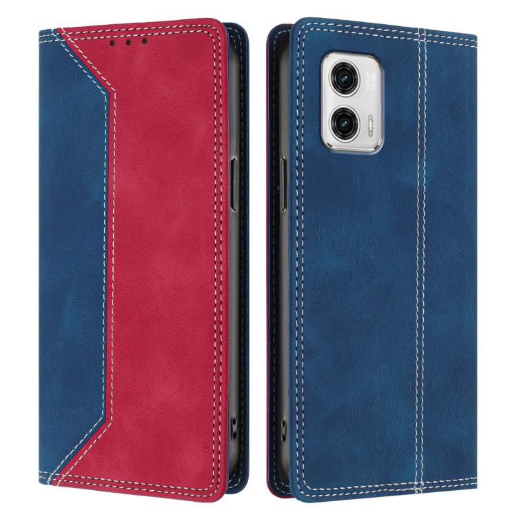 For Motorola Moto G73 Skin Feel Two-tone RFID Blocking Vegan Leather Phone Case