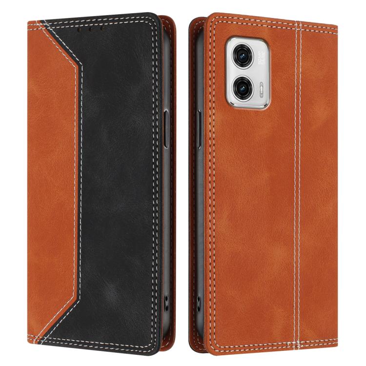 For Motorola Moto G73 Skin Feel Two-tone RFID Blocking Vegan Leather Phone Case