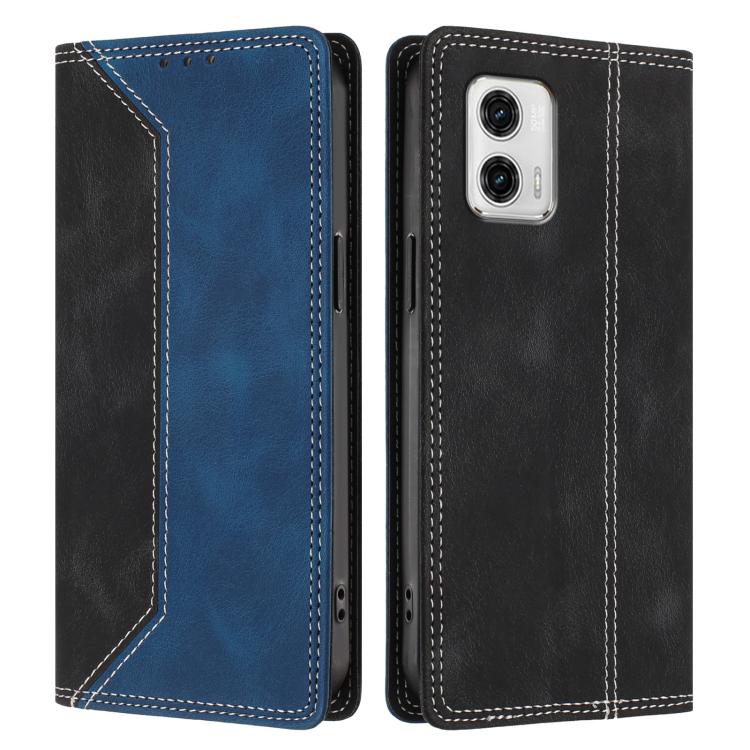 For Motorola Moto G73 Skin Feel Two-tone RFID Blocking Vegan Leather Phone Case