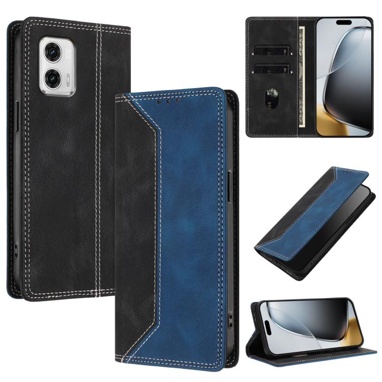 For Motorola Moto G73 Skin Feel Two-tone RFID Blocking Vegan Leather Phone Case