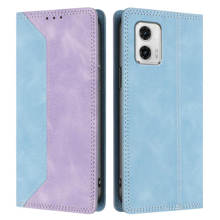 For Motorola Moto G73 Skin Feel Two-tone RFID Blocking Vegan Leather Phone Case