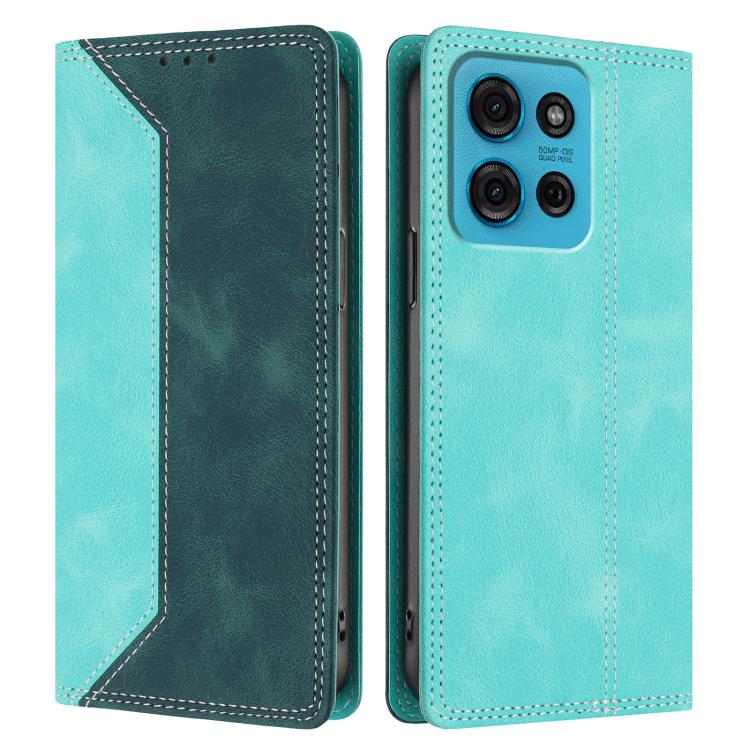 For Motorola Moto G75 Skin Feel Two-tone RFID Blocking Vegan Leather Phone Case