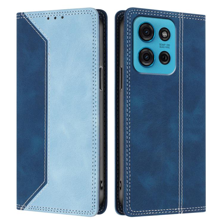 For Motorola Moto G75 Skin Feel Two-tone RFID Blocking Vegan Leather Phone Case