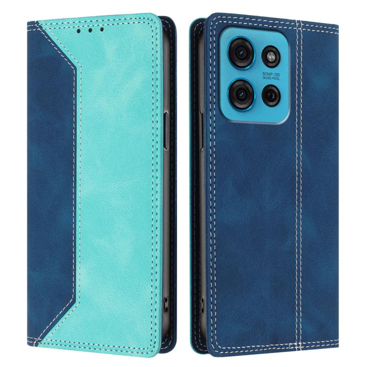 For Motorola Moto G75 Skin Feel Two-tone RFID Blocking Vegan Leather Phone Case