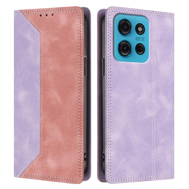 For Motorola Moto G75 Skin Feel Two-tone RFID Blocking Vegan Leather Phone Case