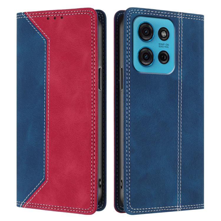 For Motorola Moto G75 Skin Feel Two-tone RFID Blocking Vegan Leather Phone Case