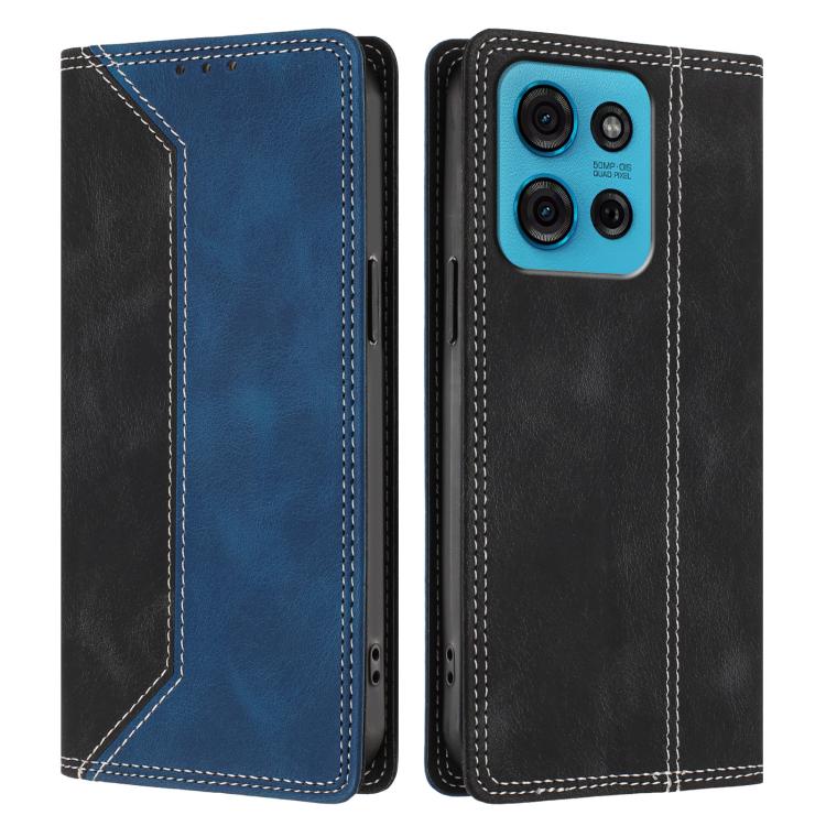 For Motorola Moto G75 Skin Feel Two-tone RFID Blocking Vegan Leather Phone Case