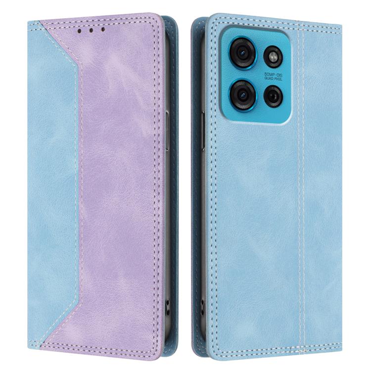 For Motorola Moto G75 Skin Feel Two-tone RFID Blocking Vegan Leather Phone Case