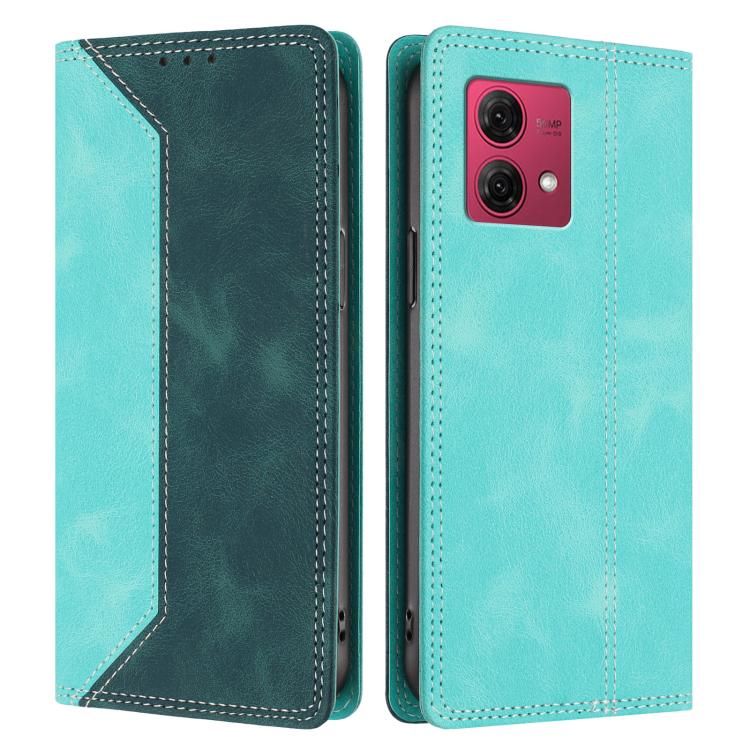 For Motorola Moto G84 Skin Feel Two-tone RFID Blocking Vegan Leather Phone Case