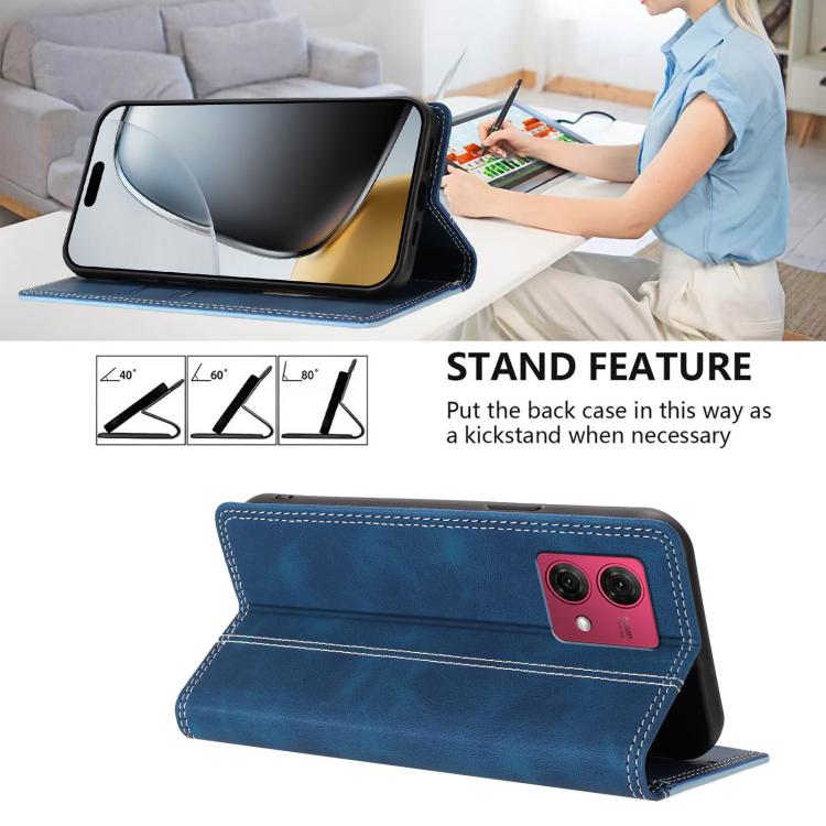 For Motorola Moto G84 Skin Feel Two-tone RFID Blocking Vegan Leather Phone Case