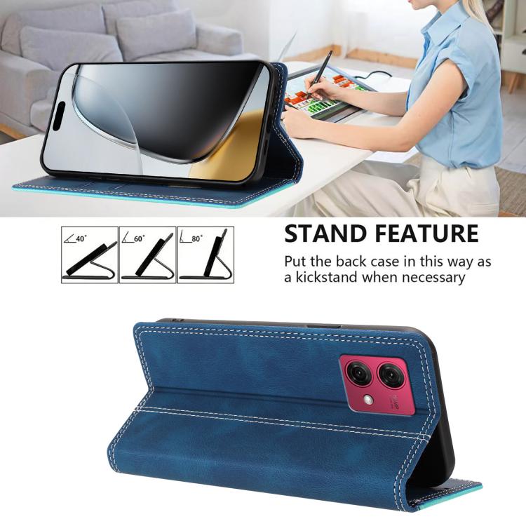 For Motorola Moto G84 Skin Feel Two-tone RFID Blocking Vegan Leather Phone Case