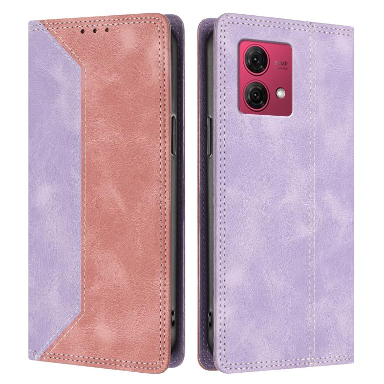 For Motorola Moto G84 Skin Feel Two-tone RFID Blocking Vegan Leather Phone Case