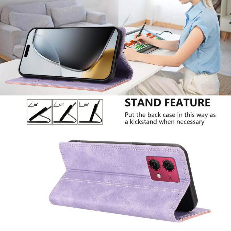 For Motorola Moto G84 Skin Feel Two-tone RFID Blocking Vegan Leather Phone Case