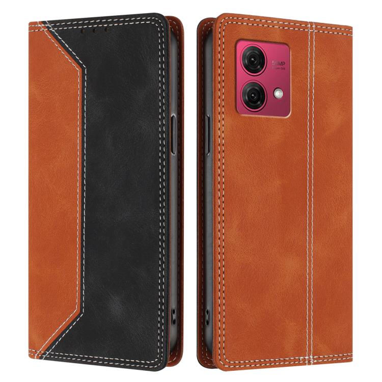 For Motorola Moto G84 Skin Feel Two-tone RFID Blocking Vegan Leather Phone Case