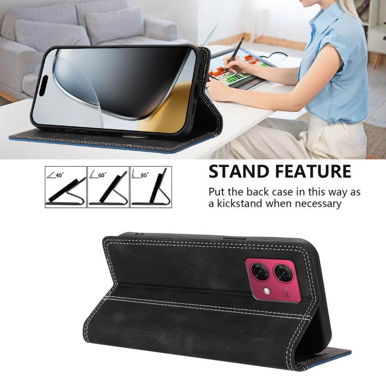 For Motorola Moto G84 Skin Feel Two-tone RFID Blocking Vegan Leather Phone Case