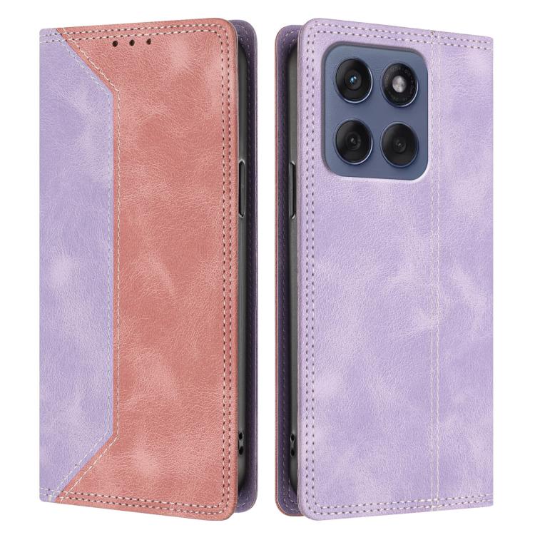 For Motorola Moto G86 Skin Feel Two-tone RFID Blocking Vegan Leather Phone Case