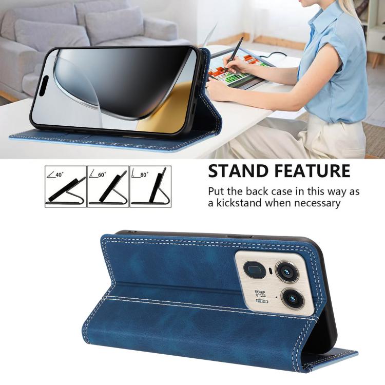 For Motorola Edge 50 Ultra 5G Skin Feel Two-tone RFID Blocking Vegan Leather Phone Case