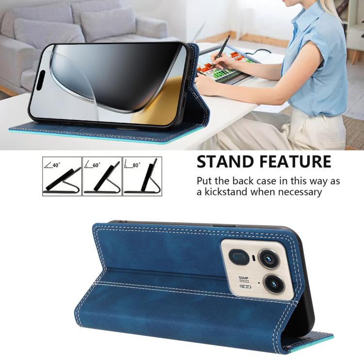 For Motorola Edge 50 Ultra 5G Skin Feel Two-tone RFID Blocking Vegan Leather Phone Case