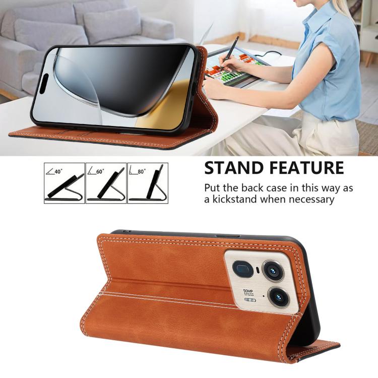 For Motorola Edge 50 Ultra 5G Skin Feel Two-tone RFID Blocking Vegan Leather Phone Case
