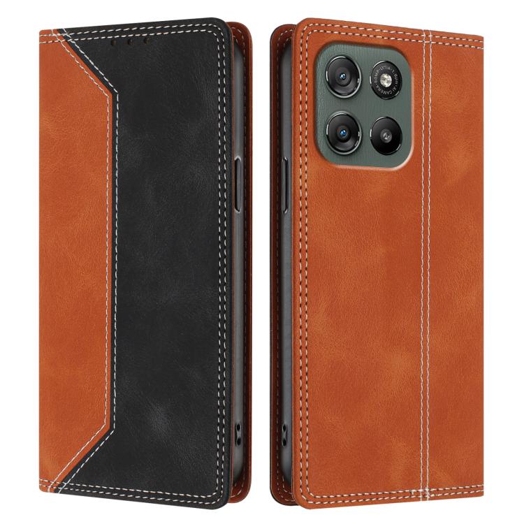 For Motorola Moto G100 5G Skin Feel Two-tone RFID Blocking Vegan Leather Phone Case