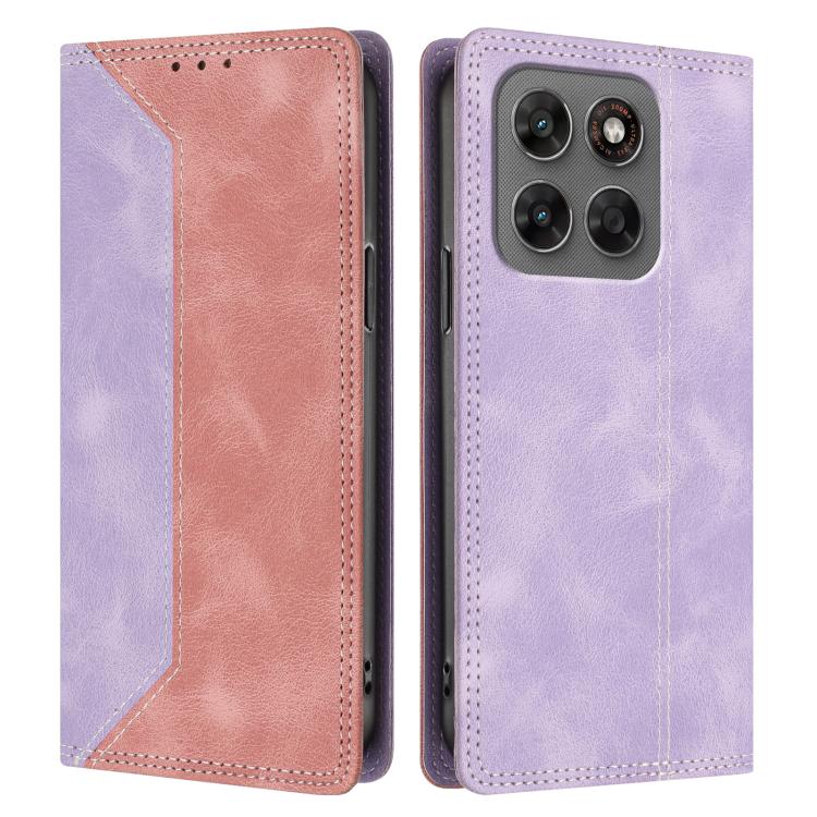 For Motorola Moto G87 5G Skin Feel Two-tone RFID Blocking Vegan Leather Phone Case
