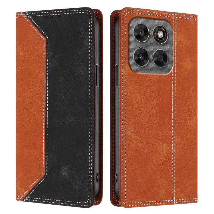 For Motorola Moto G87 5G Skin Feel Two-tone RFID Blocking Vegan Leather Phone Case