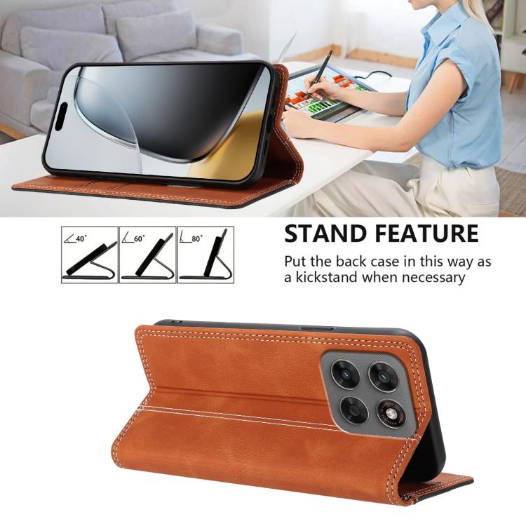 For Motorola Moto G87 5G Skin Feel Two-tone RFID Blocking Vegan Leather Phone Case