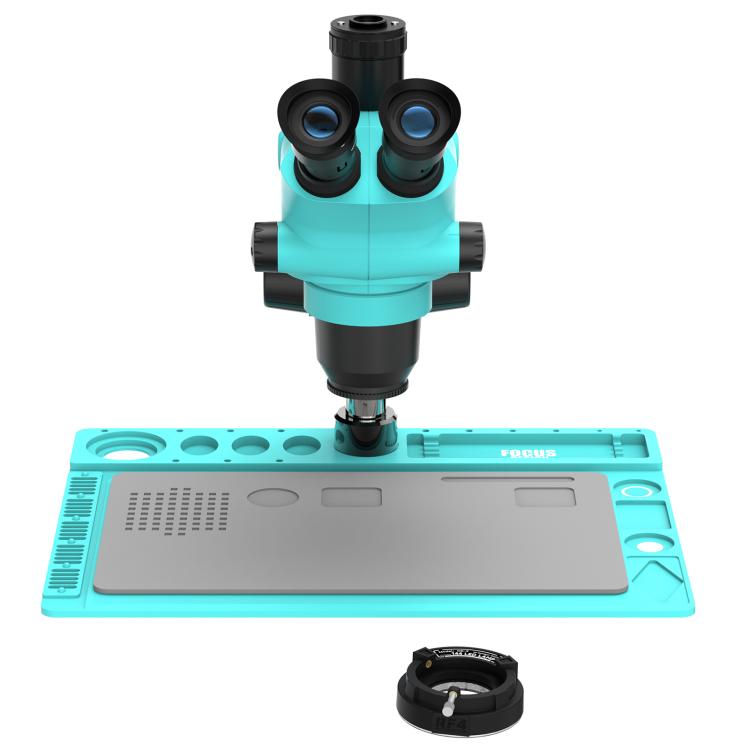 RF4 RF-6565TVD2 6.5X-65X Synchronous Zoom Trinocular Stereo Microscope with Aluminum Alloy Base - Blue