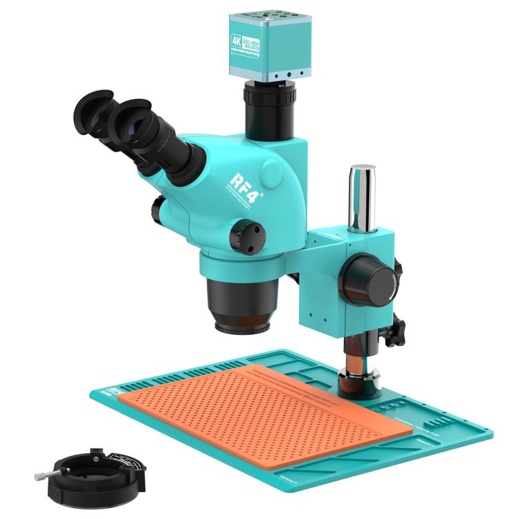 RF4 RF-6565-PO4-4K 6.5X-65X Trinocular Stereo Zoom Microscope with  with 4K Ultra HD Camera & PO4 Base - Blue
