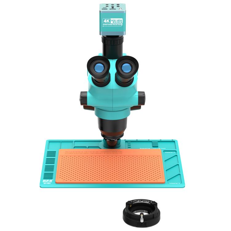 RF4 RF-6565-PO4-4K 6.5X-65X Trinocular Stereo Zoom Microscope with  with 4K Ultra HD Camera & PO4 Base - Blue