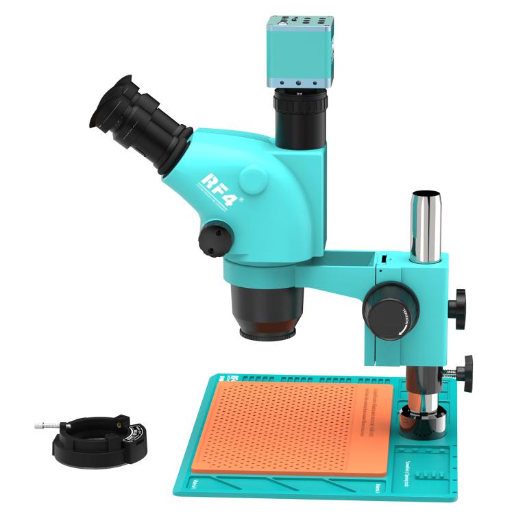 RF4 RF-6565-PO4-4K 6.5X-65X Trinocular Stereo Zoom Microscope with  with 4K Ultra HD Camera & PO4 Base - Blue