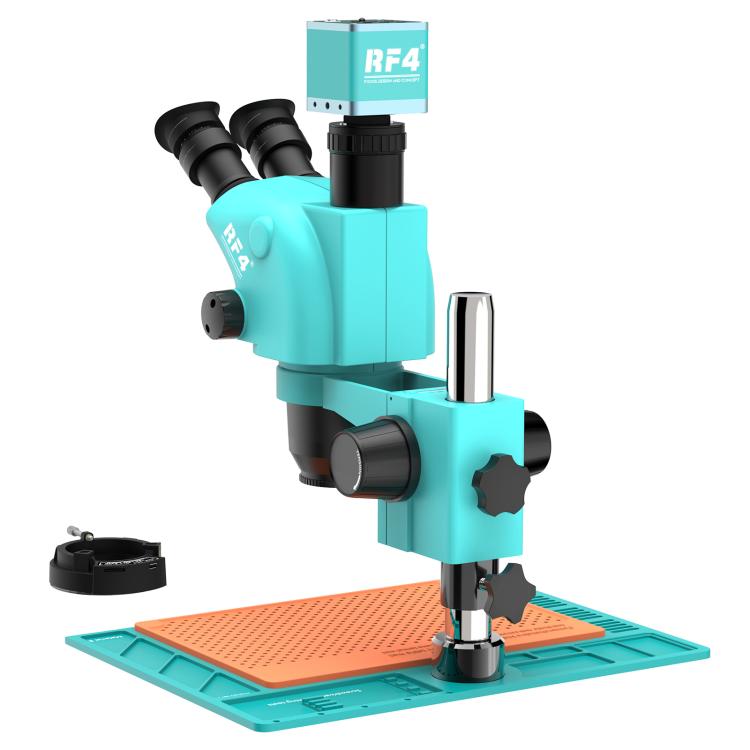 RF4 RF-6565-PO4-4K 6.5X-65X Trinocular Stereo Zoom Microscope with  with 4K Ultra HD Camera & PO4 Base - Blue