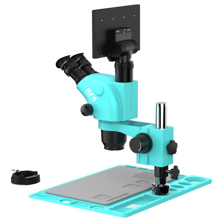 RF4 RF-6565TVD2-YS010W 6.5X-65X Synchronous Zoom Trinocular Stereo Microscope  with 10-inch HD Monitor - Blue