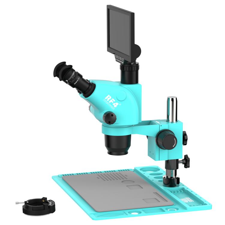 RF4 RF-6565TVD2-YS010W 6.5X-65X Synchronous Zoom Trinocular Stereo Microscope  with 10-inch HD Monitor - Blue