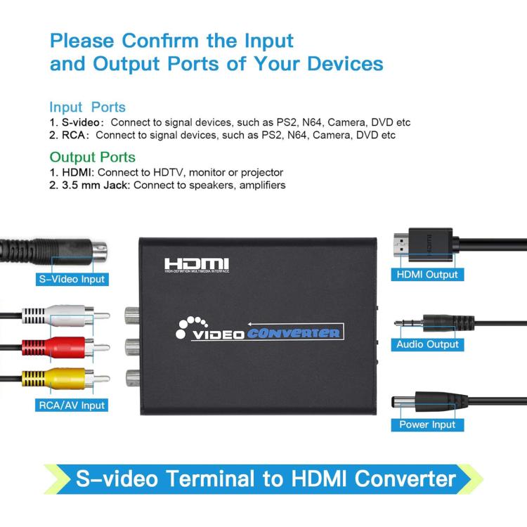 NK-H28 AV, S-VIDEO to HDMI, 3.5mm Audio Jack 1080P HD Video Converter
