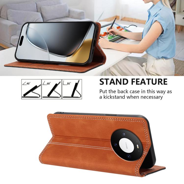 For Huawei Mate 80 Skin Feel Two-tone RFID Blocking Vegan Leather Phone Case