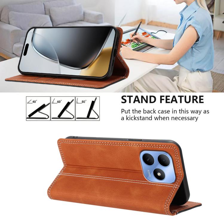 For Huawei Enjoy 80s Skin Feel Two-tone RFID Blocking Vegan Leather Phone Case