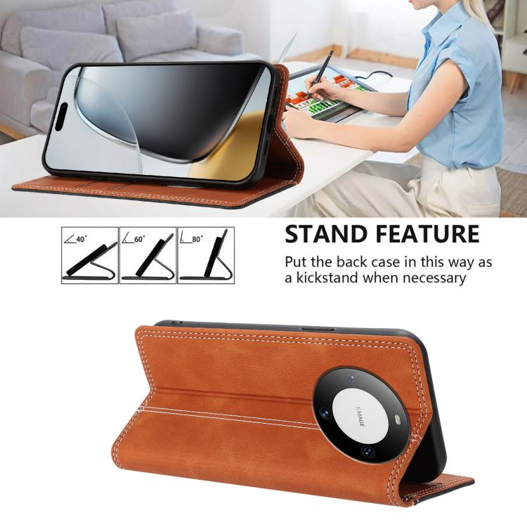 For Huawei Mate 60 Skin Feel Two-tone RFID Blocking Vegan Leather Phone Case