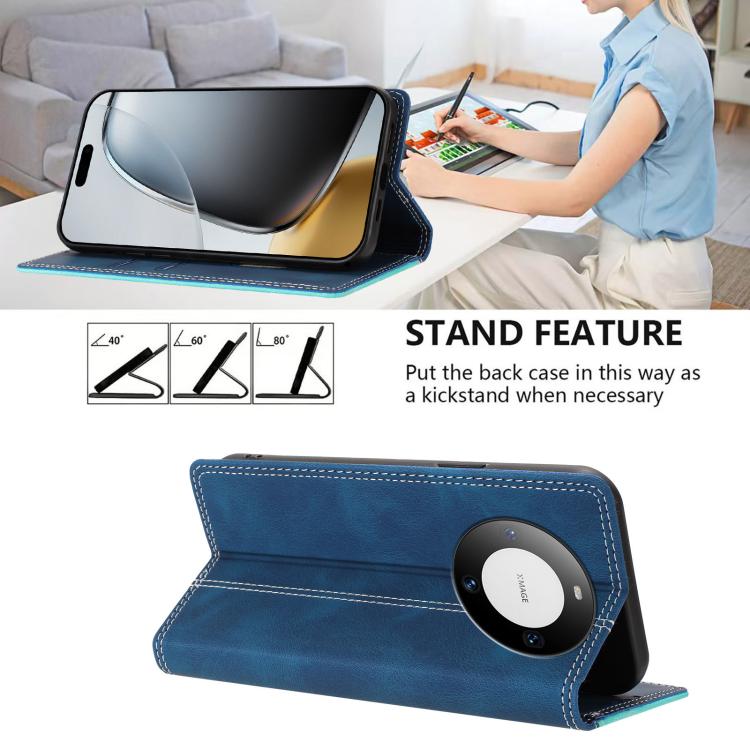 For Huawei Mate 60 Pro Skin Feel Two-tone RFID Blocking Vegan Leather Phone Case