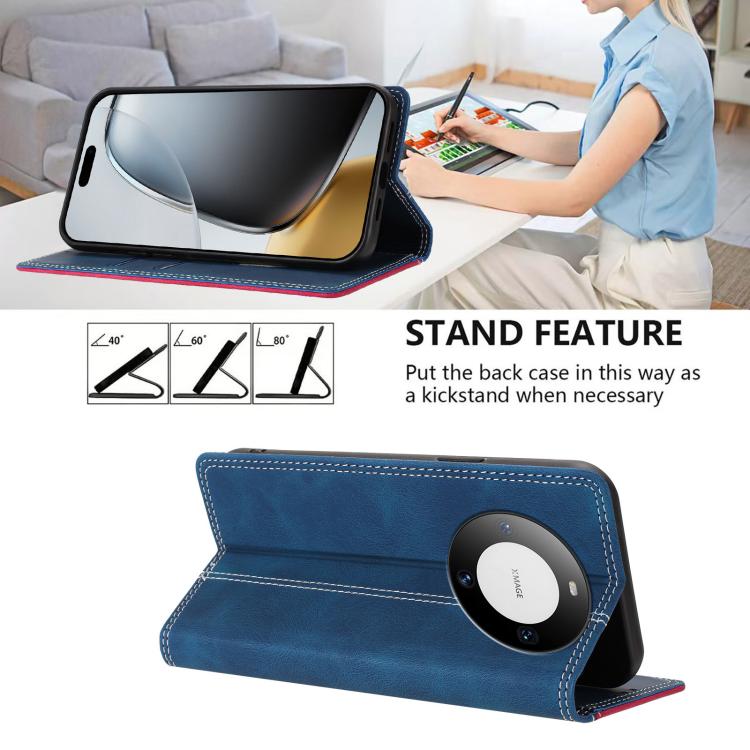 For Huawei Mate 60 Pro Skin Feel Two-tone RFID Blocking Vegan Leather Phone Case