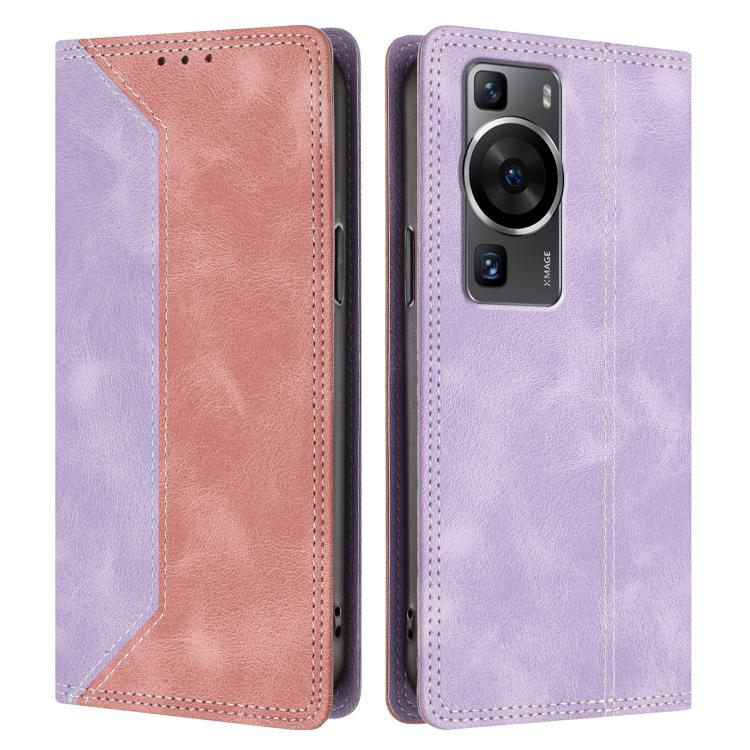 For Huawei P60 / P60 Pro Skin Feel Two-tone RFID Blocking Vegan Leather Phone Case