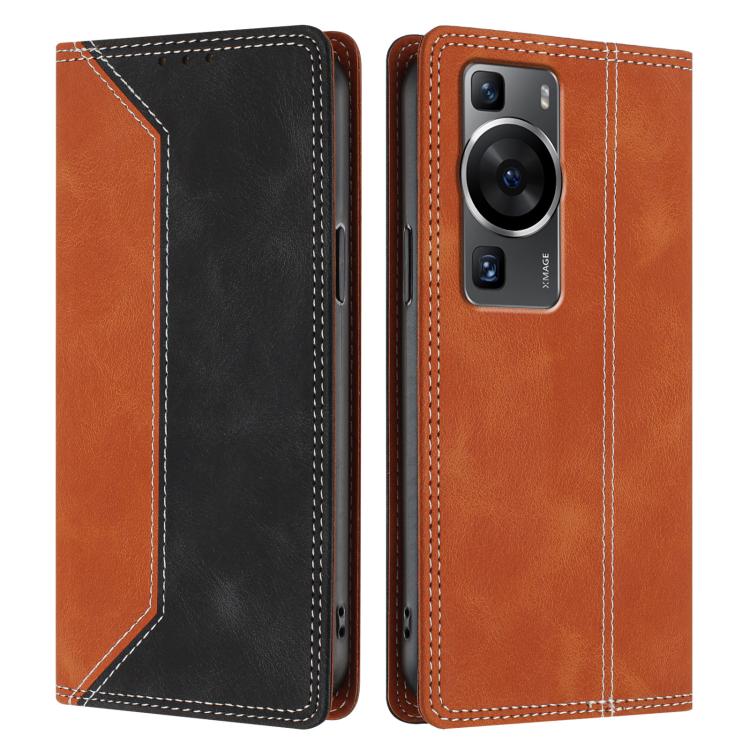 For Huawei P60 / P60 Pro Skin Feel Two-tone RFID Blocking Vegan Leather Phone Case