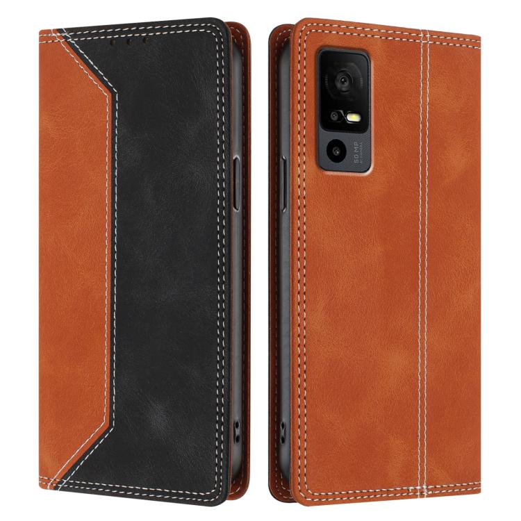 For TCL 40 R 5G Skin Feel Two-tone RFID Blocking Vegan Leather Phone Case